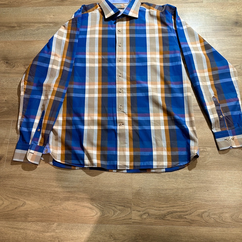 Hammer Made Men's Blue and Brown Plaid Shirt